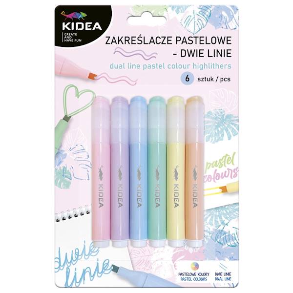 Zakreślacze pastelowe KIDEA 6 kol. dwie linie