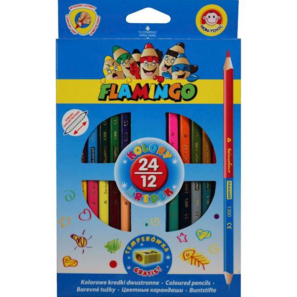 Kredki dwustronne trójkątne Flamingo 24k