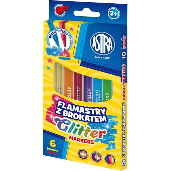 Flamastry ASTRA z brokatem 6 kolorów