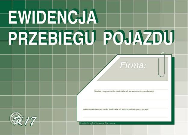 Ewidencja przebiegu pojazdu A5 bez koszt.