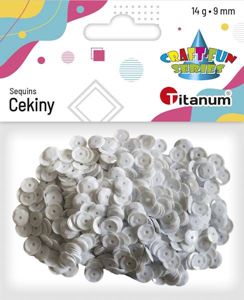 Cekiny Titanum białe okrągłe 14g 9mm