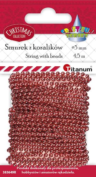 Sznurek z koralików Titanum czerwony 3mm x 4,5m