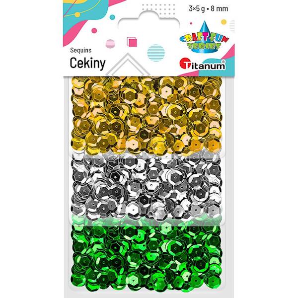 Cekiny Titanum okrągłe 3 kolory 5g x 8 mm