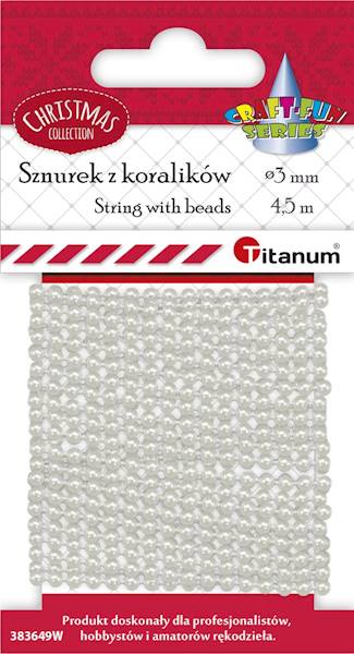 Sznurek z koralików Titanum biały 3mm x 4,5 m