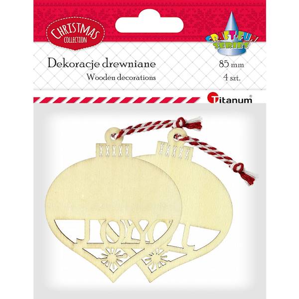 Dekoracje drewnianie Titanum święta bombka 4 szt.