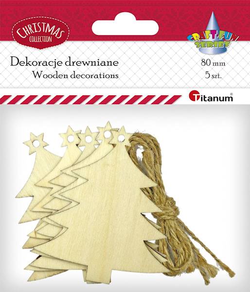 Dekoracje drewniane Titanum choinki na sznurku 