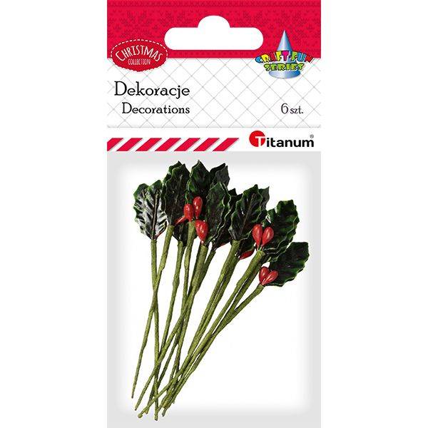 Dekoracje Titanum ostrokrzew 6 szt.