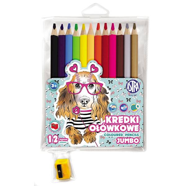 Kredki ołówkowe Astrakids 12 kolorów Jumbo piesek