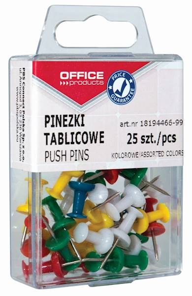 Pinezki Office Products beczułki 25 szt. kolorowe