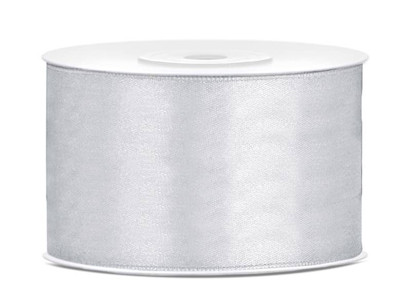 Wstążka satynowa srebrna 38mm x 25m
