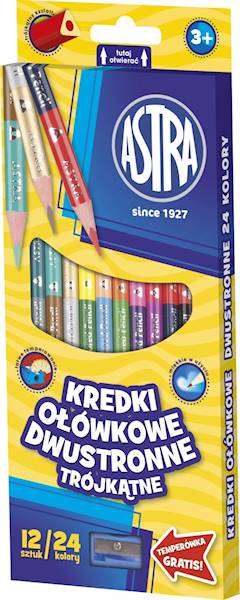 Kredki trójkątne dwustronne Astra 12 szt./ 24 kol.