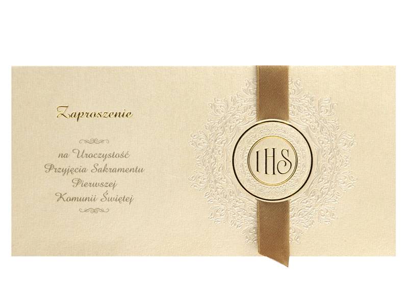 Zaproszenia komunijne ze złotą wstążką: 1op./10szt