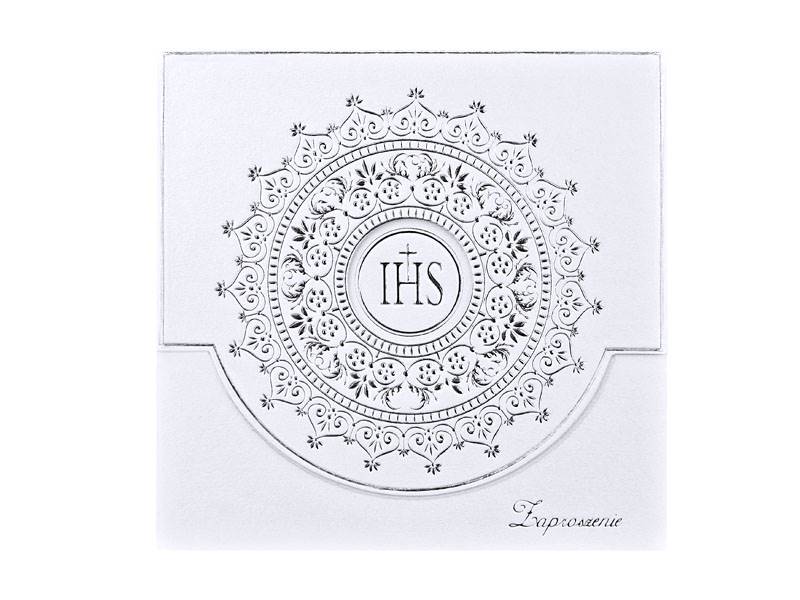 Zaproszenia komunijne z ornamentem, srebrny 10 szt