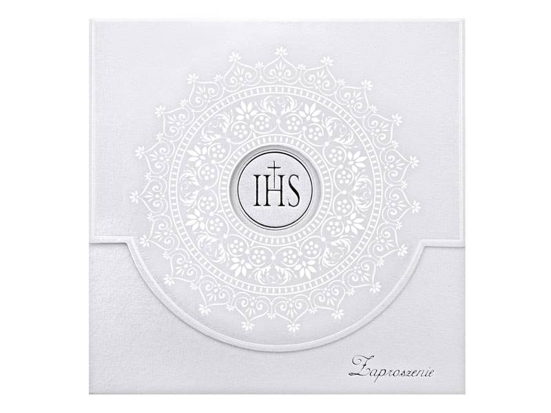 Zaproszenia komunijne z ornamentem, biały: 1op./10