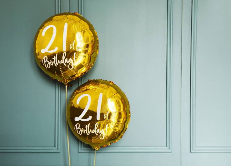 Balon foliowy 21st Birthday, złoty 45cm