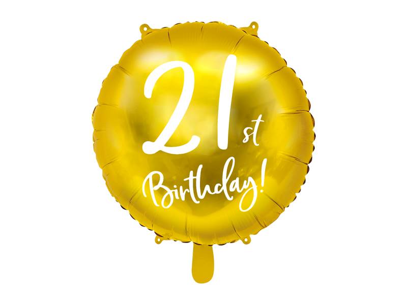 Balon foliowy 21st Birthday, złoty 45cm