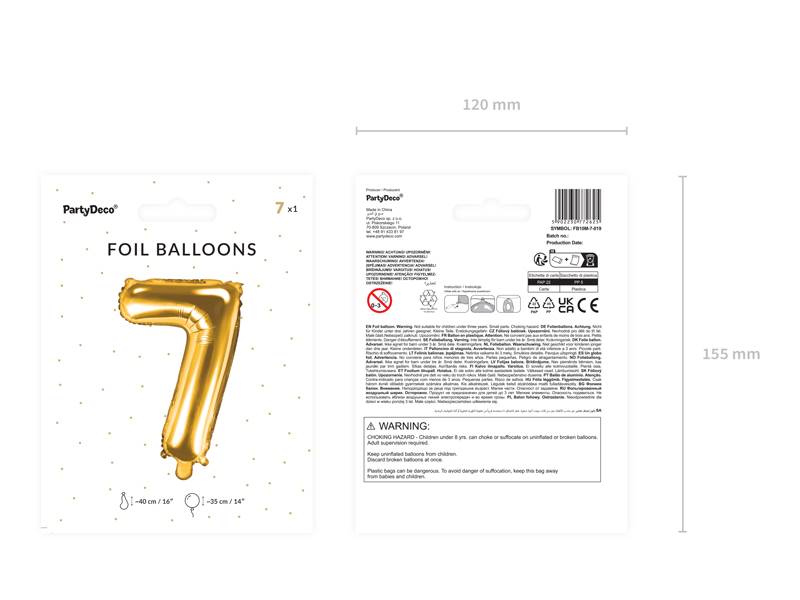 Balon foliowy Cyfra ''7'', 35cm, złoty