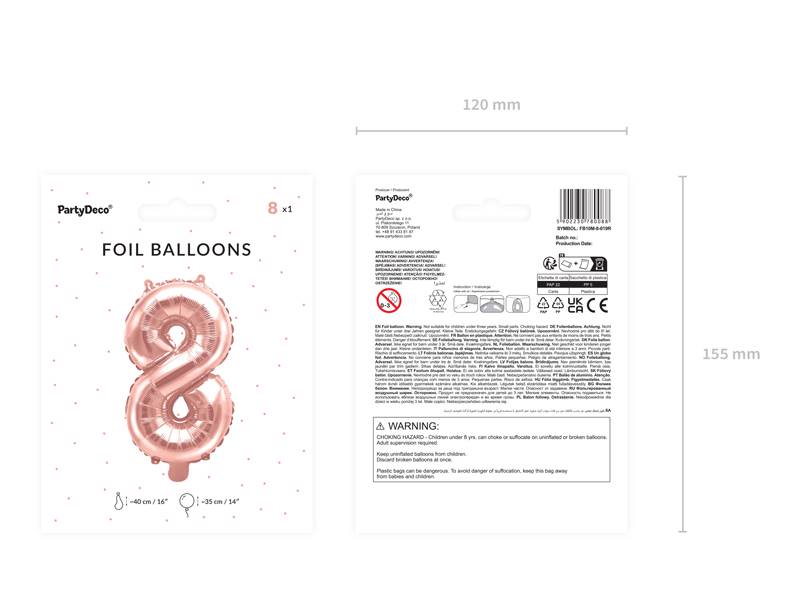 Balon foliowy Cyfra ''8'', 35cm, różowe złoto