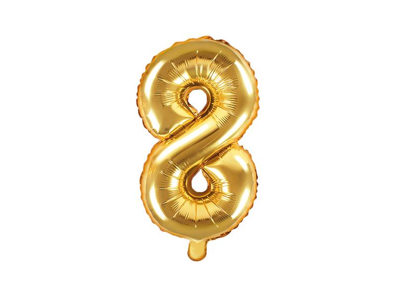 Balon foliowy Cyfra ''8'', 35cm, złoty