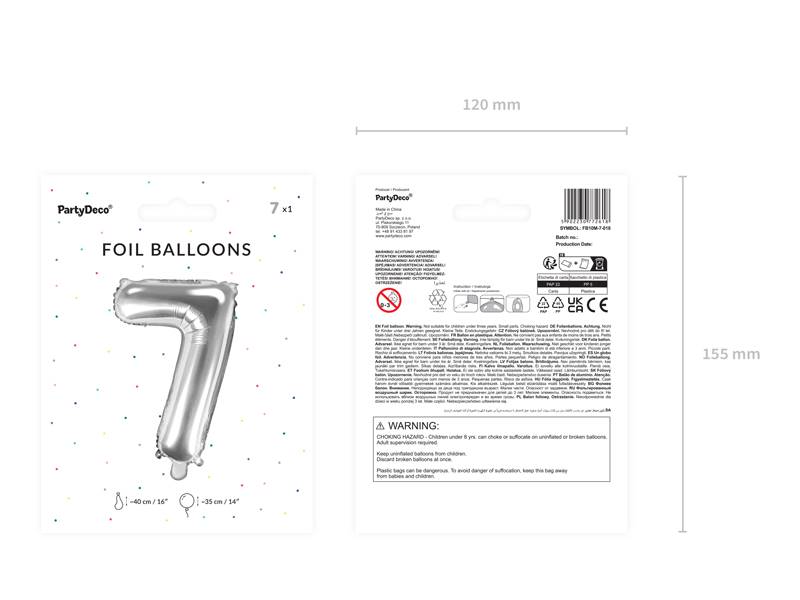 Balon foliowy Cyfra ''7'', 35cm, srebrny