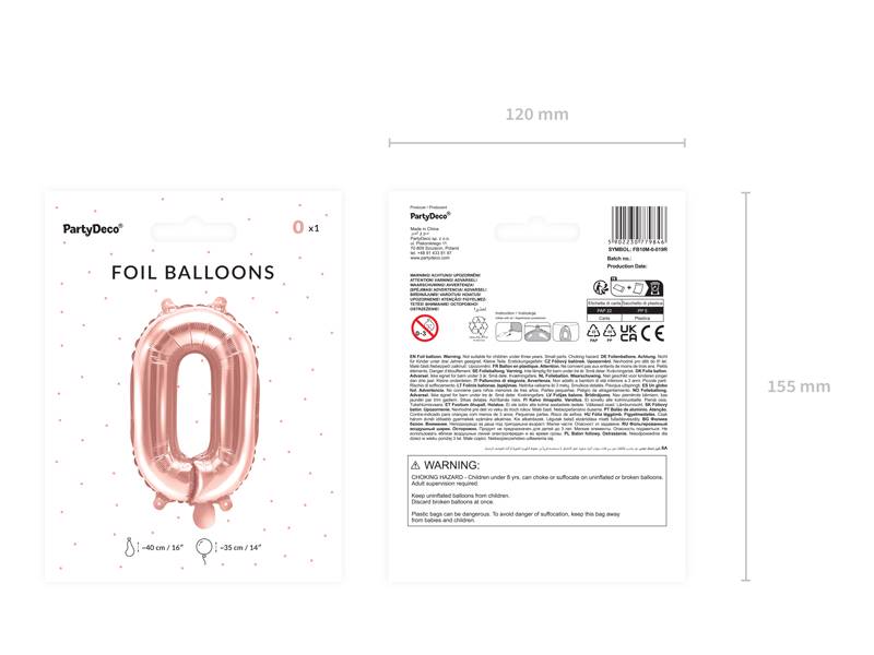 Balon foliowy Cyfra ''0'', 35cm, różowe złoto