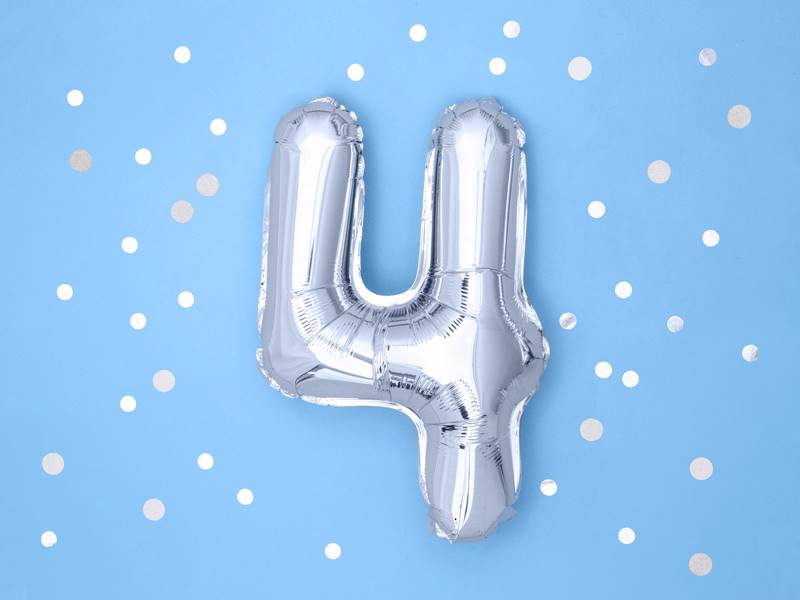Balon foliowy Cyfra ''4'', 35cm, srebrny