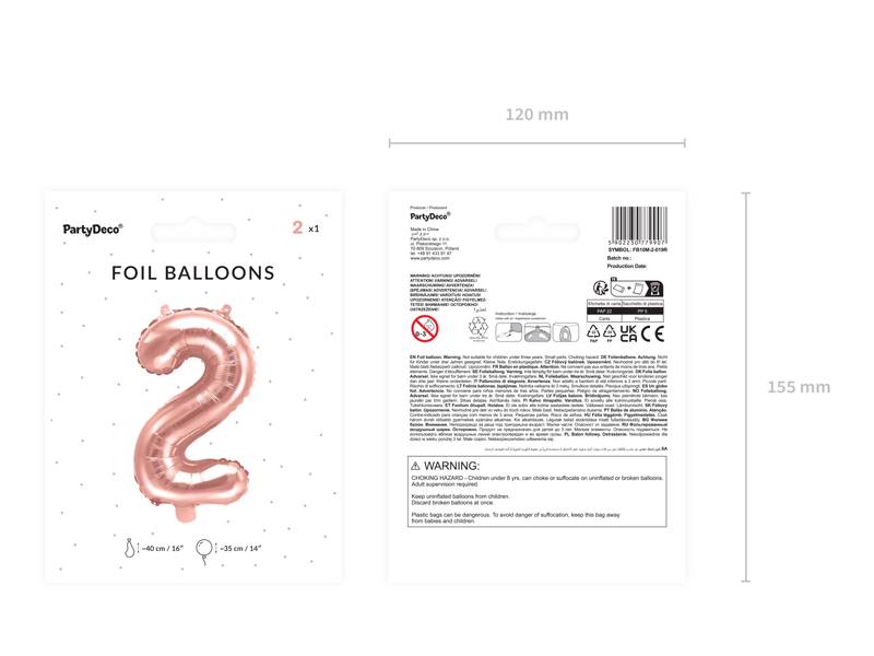 Balon foliowy Cyfra ''2'', 35cm, różowe złoto
