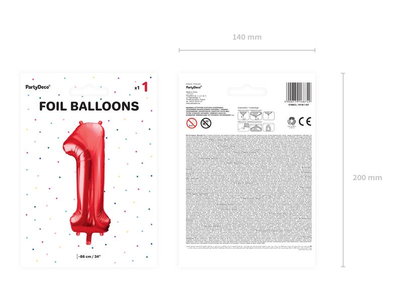 Balon foliowy Cyfra ''1'', 86cm, czerwony
