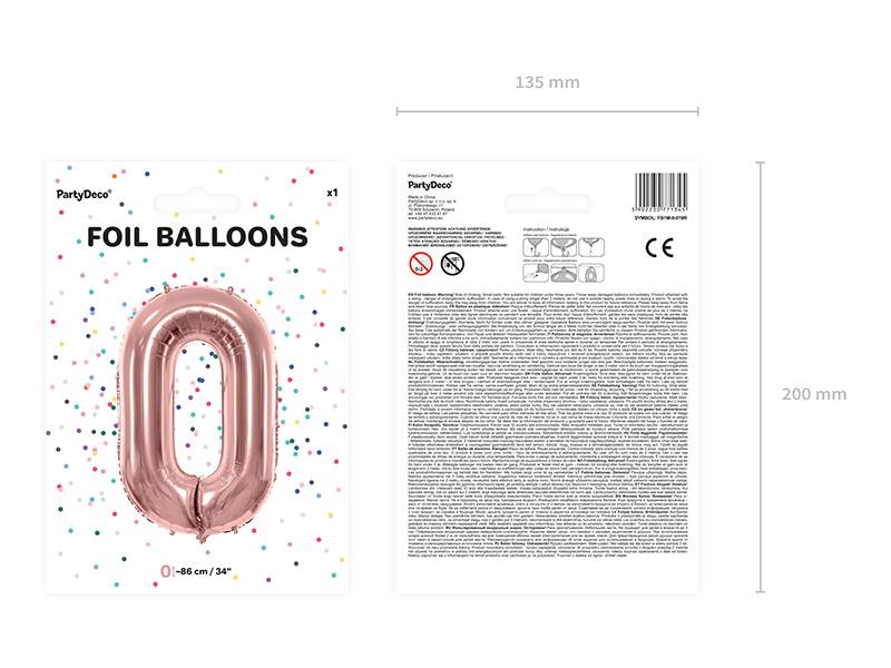 Balon foliowy Cyfra ''0'', 86cm, różowe złoto