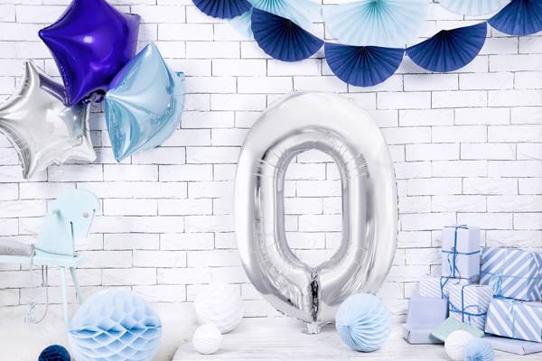 Balon foliowy Cyfra ''0'', 86cm, srebrny
