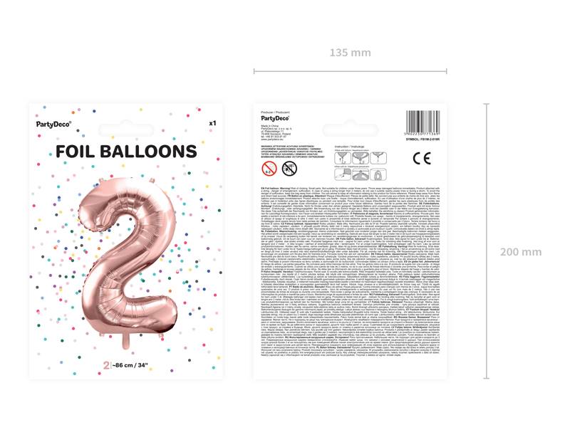 Balon foliowy Cyfra ''2'', 86cm, różowe złoto