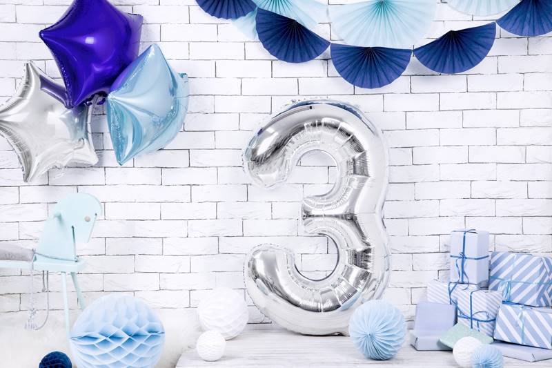 Balon foliowy Cyfra ''3'', 86cm, srebrny