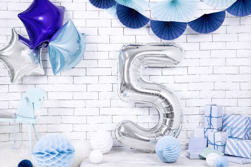 Balon foliowy Cyfra ''5'', 86cm, srebrny