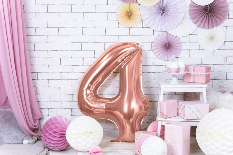 Balon foliowy Cyfra ''4'', 86cm, różowe złoto