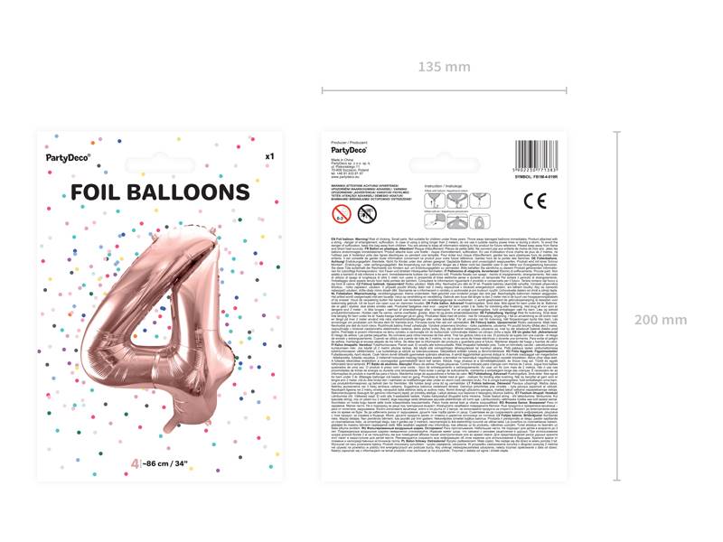 Balon foliowy Cyfra ''4'', 86cm, różowe złoto