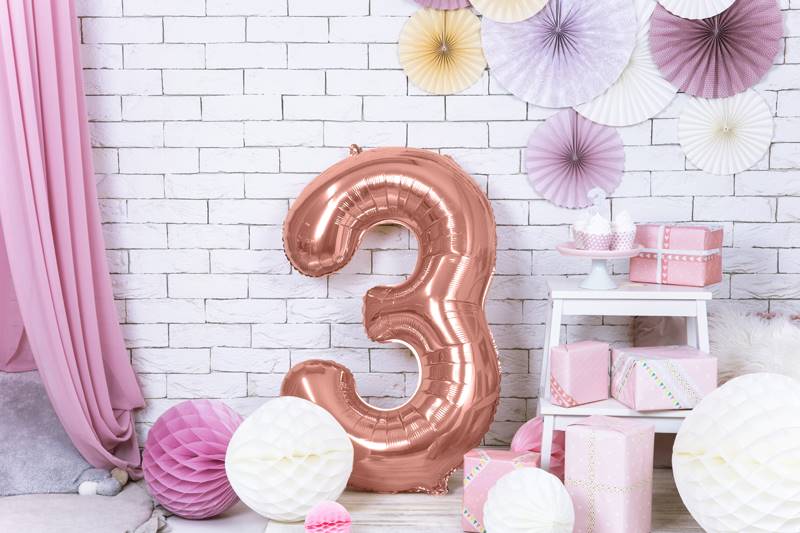 Balon foliowy Cyfra ''3'', 86cm, różowe złoto