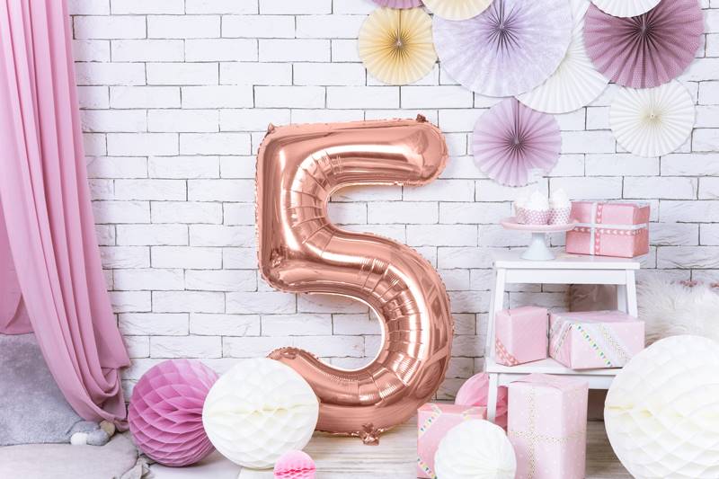 Balon foliowy Cyfra ''5'', 86cm, różowe złoto