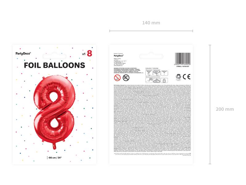 Balon foliowy Cyfra ''8'', 86cm, czerwony
