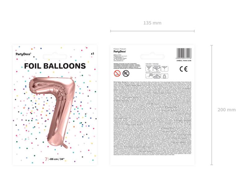 Balon foliowy Cyfra ''7'', 86cm, różowe złoto