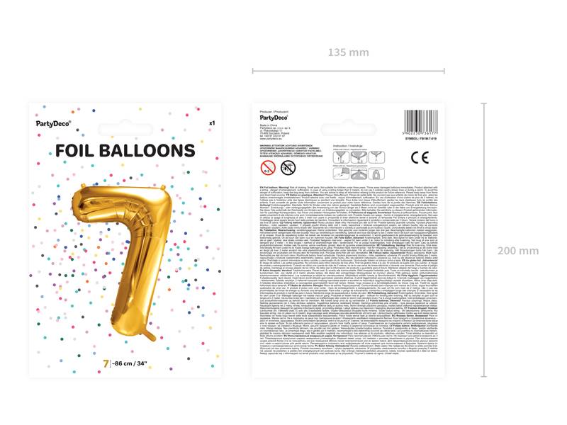 Balon foliowy Cyfra ''7'', 86cm, złoty
