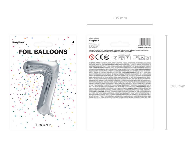 Balon foliowy Cyfra ''7'', 86cm, srebrny