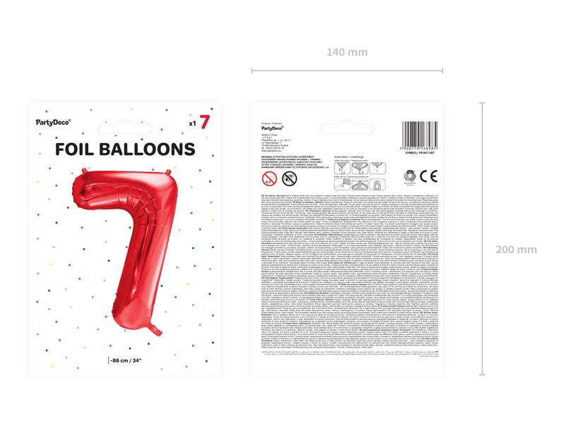 Balon foliowy Cyfra ''7'', 86cm, czerwony
