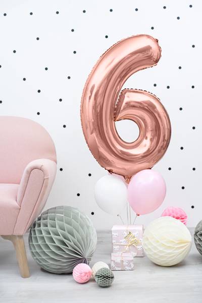 Balon foliowy Cyfra ''6'', 86cm, różowe złoto