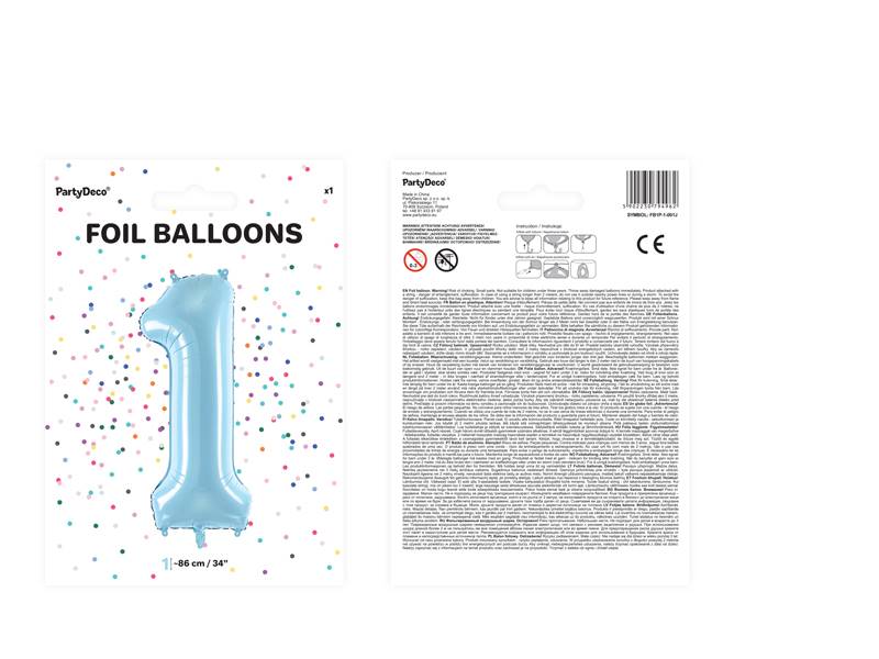 Balon foliowy Cyfra ''1'', 86cm, jasny niebieski