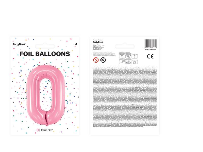 Balon foliowy Cyfra ''0'', 86cm, różowy