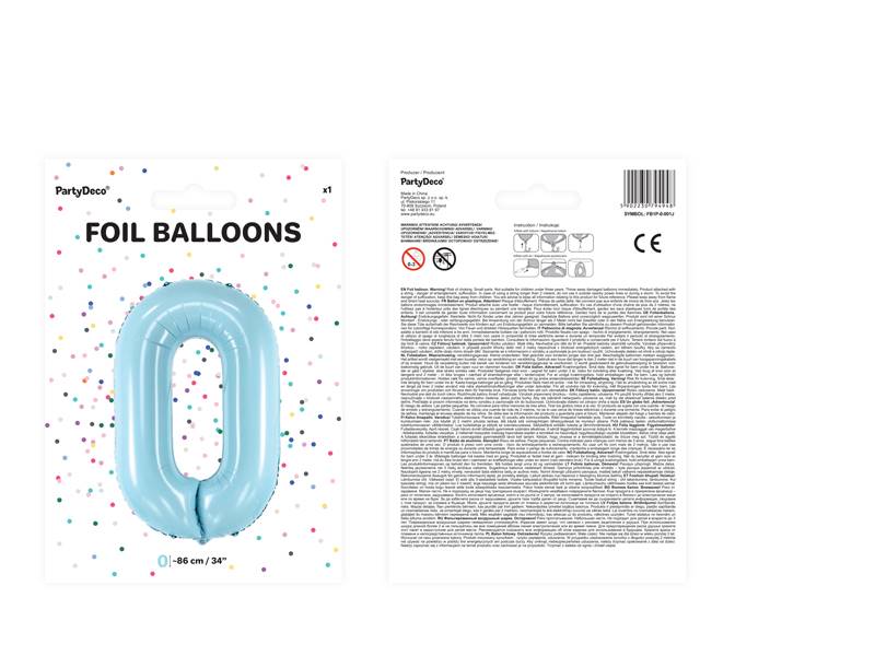 Balon foliowy Cyfra ''0'', 86cm, jasny niebieski