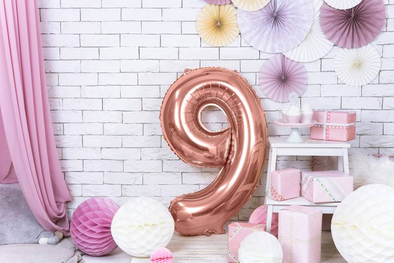 Balon foliowy Cyfra ''9'', 86cm, różowe złoto