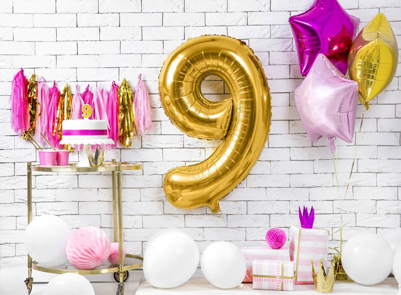 Balon foliowy Cyfra ''9'', 86cm, złoty