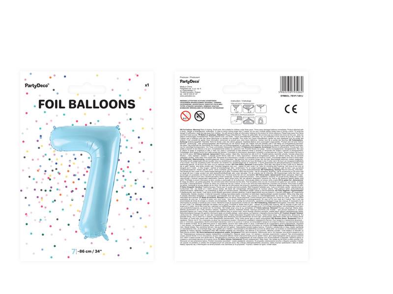 Balon foliowy Cyfra ''7'', 86cm, jasny niebieski