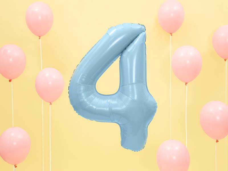Balon foliowy Cyfra ''4'', 86cm, jasny niebieski
